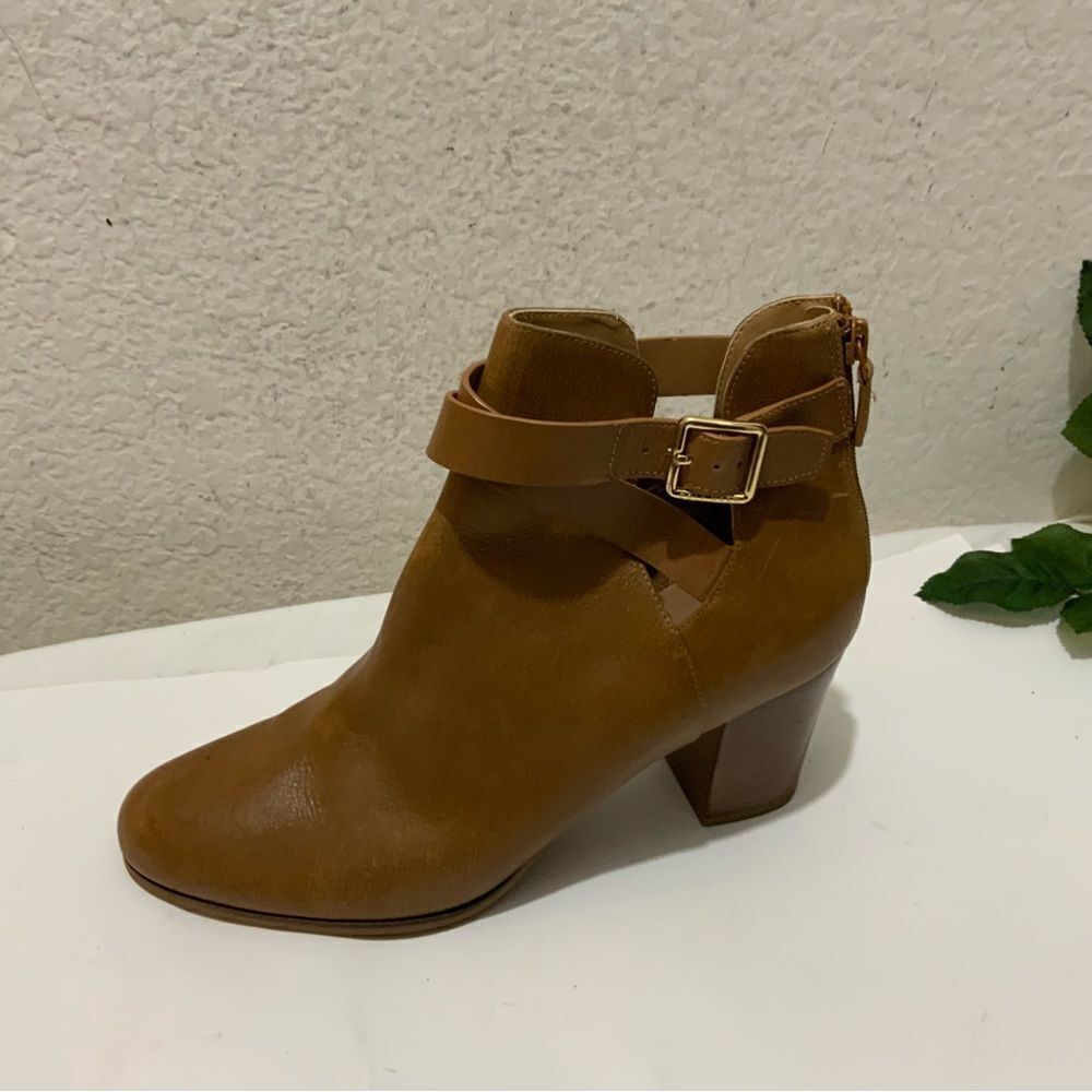 Cole Haan Women's Brown Leather Ankle Booties Boots Buckle Zipper Heels 10B